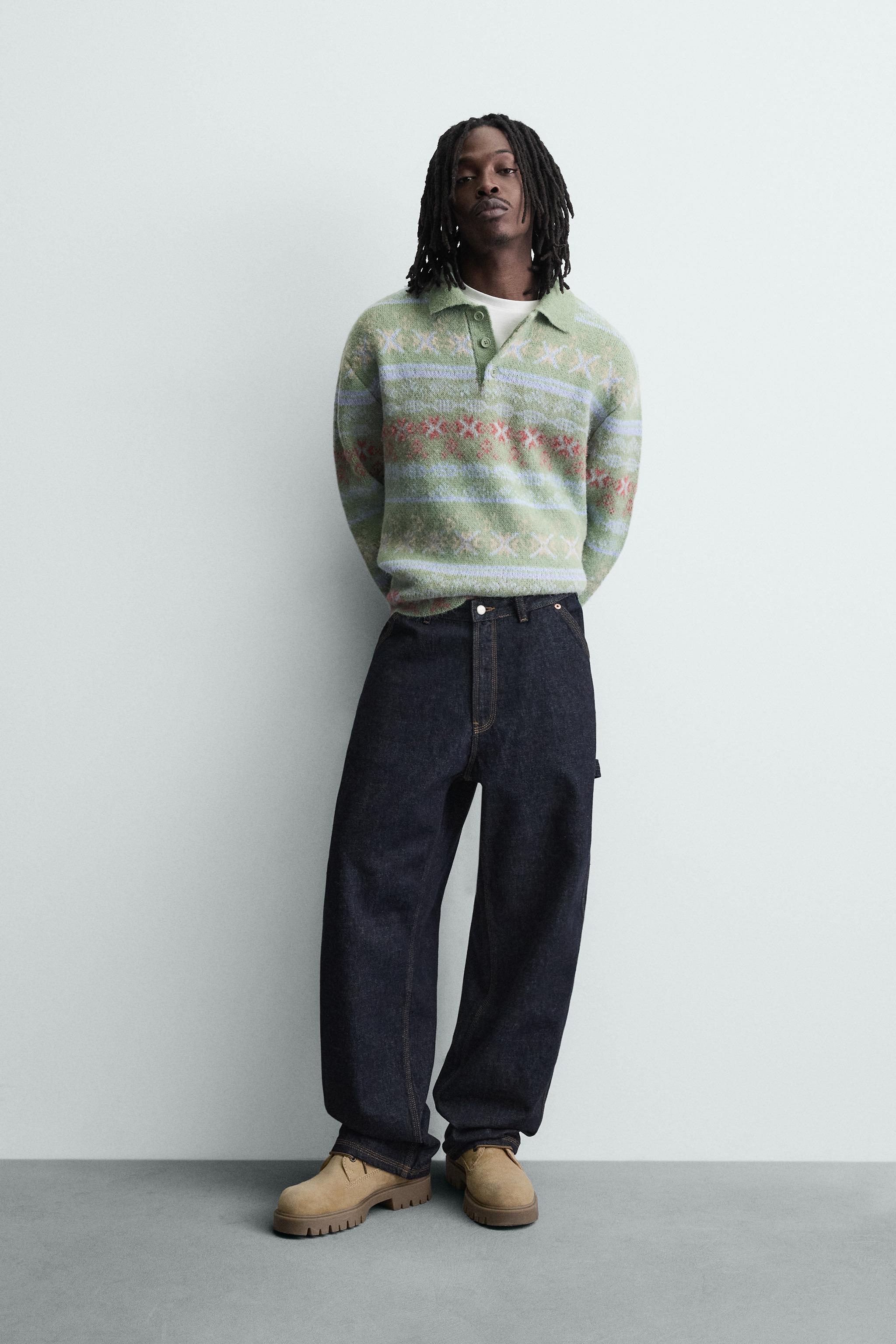 GEOMETRIC TEXTURED JACQUARD KNIT POLO SHIRT